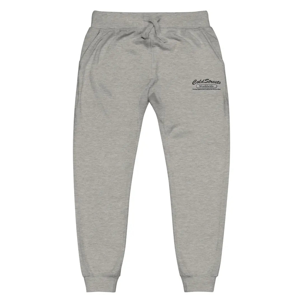 Light gray unisex sweatpants with elastic cuffs and drawstring waist from Cold Streets Clothing