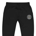 Black unisex sweatpants with circular logo patch from CS Clothing Co cold streets collection
