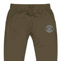Olive green unisex sweatpants by CS Clothing Co. featuring an embroidered logo patch