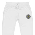White unisex sweatpants with logo patch for Cold Streets Clothing by CS Clothing Co