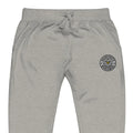 Light gray unisex sweatpants with circular logo patch from Cold Streets Clothing