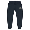 Navy blue unisex sweatpants with embroidered logo patch from Cold Streets Clothing