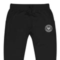 Black unisex sweatpants with circular logo patches for cold streets clothing collection
