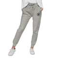 Light gray unisex sweatpants with elastic waistband and logo patch from CS Clothing Co