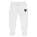 White unisex sweatpants with embroidered logo patch from CS Clothing Co. UP1 0-WW-3