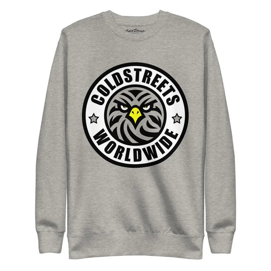 Grey sweatshirt with Coldstreets Worldwide logo and eagle design, ideal for stylish wear