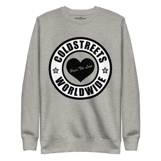 Grey sweatshirt with Coldstreets Worldwide logo, perfect for the Carbon Grey White collection