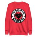 Red sweatshirt with Coldstreets Worldwide logo ideal for Dusty Rose Team style