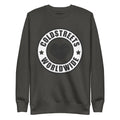 Dark gray sweatshirt with COLDSTREETS WORLDWIDE logo from CS Clothing Co carbon grey white