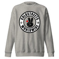 Grey sweatshirt with Coldstreets Worldwide logo and peace sign for Dusty Rose Team