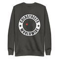 Dark gray sweatshirt with Coldstreets Worldwide logo in white and red for stylish wear