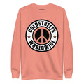 Peach sweatshirt with Coldstreets Worldwide logo and peace symbol, part of dusty rose team collection