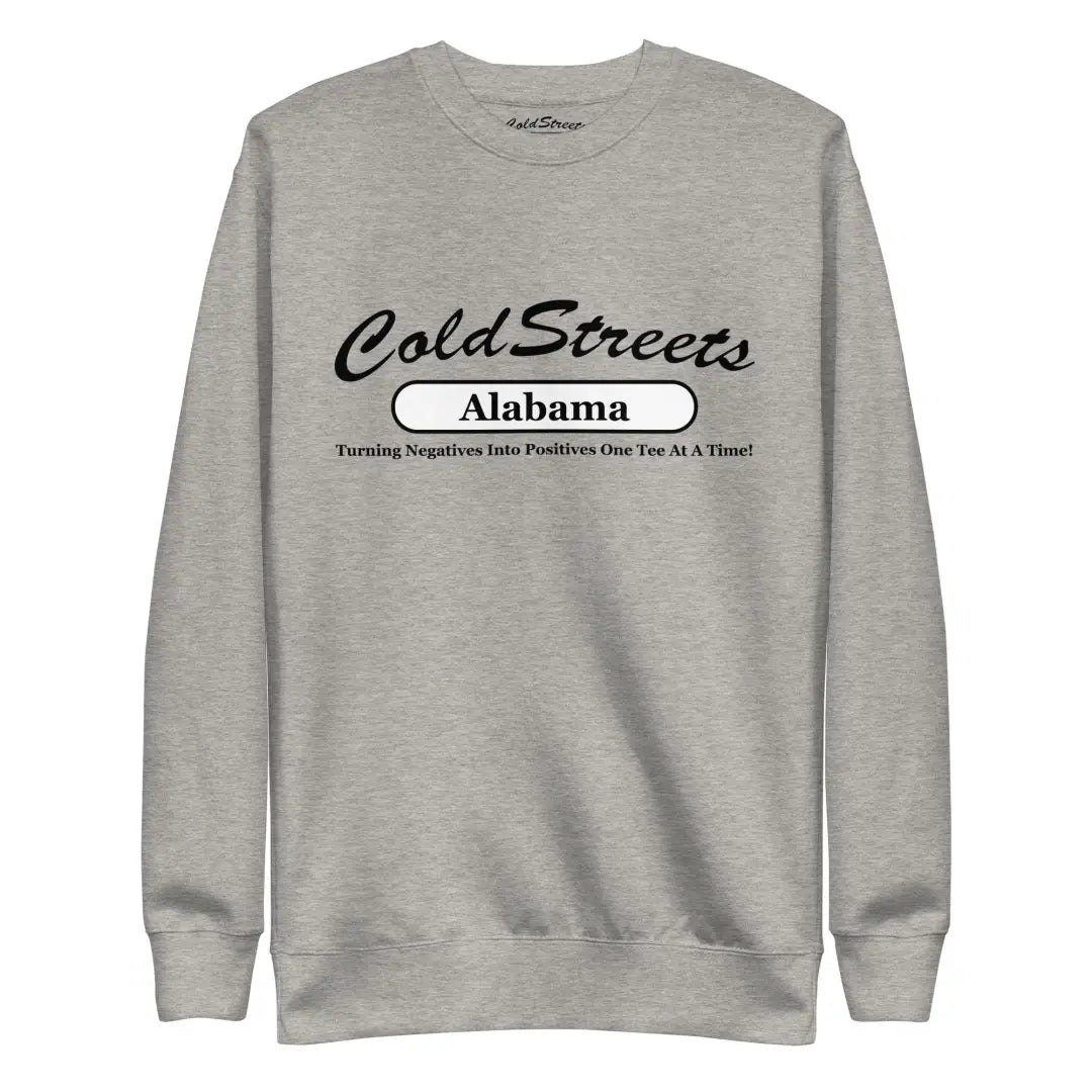 Grey sweatshirt with ColdStreets Alabama printed in carbon grey white color