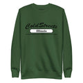 Forest green sweatshirt with ColdStreets Illinois for the Red Team Royal style