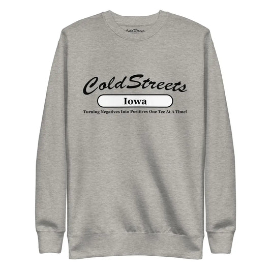 Grey sweatshirt featuring ColdStreets Iowa text, perfect for a Dusty Rose Team look