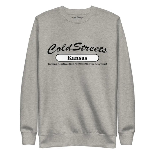 Grey sweatshirt with ColdStreets Kansas design in carbon grey from CS Clothing Co