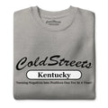 Grey t-shirt featuring Cold Streets Kentucky text in carbon grey white from CS Clothing Co