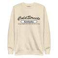 Cream-colored sweatshirt with ColdStreets Kentucky text, perfect for carbon grey styles