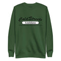 Green sweatshirt featuring ColdStreets Louisiana text from CS Clothing Co. in royal forest green