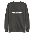 Dark gray sweatshirt with Maine text, perfect for fans of Carbon Grey White style