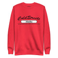 Red sweatshirt with ColdStreets Alaska text, part of CS Clothing Co. dusty rose team