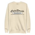 Cream sweatshirt with ColdStreets Massachusetts text, perfect for casual wear in bone dusty rose