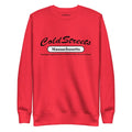 Red sweatshirt featuring ColdStreets Massachusetts text in black from CS Clothing Co
