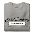 Grey t-shirt with Cold Streets Minnesota design and slogan in Carbon Grey color