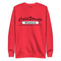 Red sweatshirt with Cold Streets Minnesota text from CS Clothing Co in royal forest green