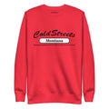 Red sweatshirt featuring ColdStreets Montana in black and white from CS Clothing Co