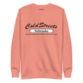 Peach sweatshirt with ColdStreets Nebraska print from CS Clothing Co. in dusty rose shade