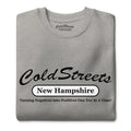 Grey t-shirt featuring Cold Streets New Hampshire and slogan from CS Clothing Co