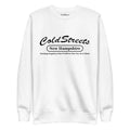 White sweatshirt with ColdStreets New Hampshire print, perfect for dusty rose team style