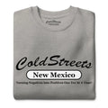 Grey t-shirt featuring Cold Streets New Mexico text in black from CS Clothing Co