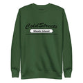 Green sweatshirt featuring ColdStreets Rhode Island, part of the Red Team Royal collection