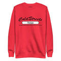 Red sweatshirt featuring ColdStreets Texas, ideal for Dusty Rose Team fans