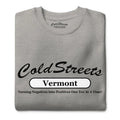 Grey t-shirt with Cold Streets Vermont text and positive slogan from CS Clothing Co