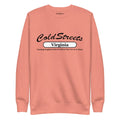 Peach sweatshirt with ColdStreets Virginia text, perfect for pairing with carbon grey white