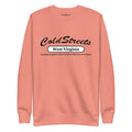 Peach-colored sweatshirt featuring ColdStreets West Virginia design from CS Clothing Co