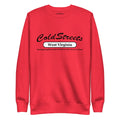 Red sweatshirt featuring ColdStreets West Virginia text from CS Clothing Co