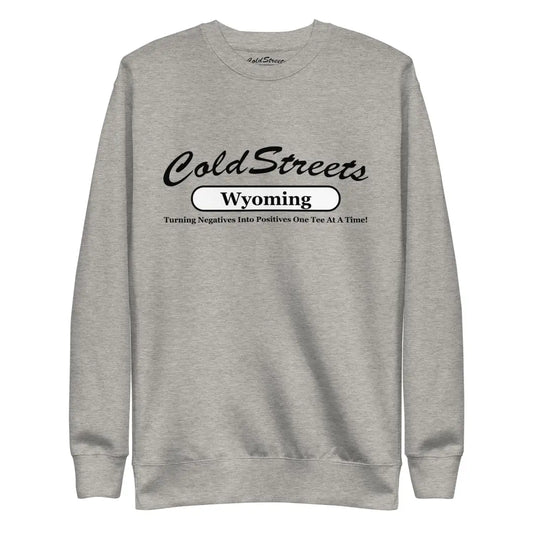 Gray sweatshirt featuring ColdStreets Wyoming in carbon grey and white colors