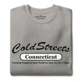 Grey t-shirt featuring Cold Streets Connecticut and a positive slogan for CS Clothing Co