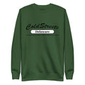 Forest green sweatshirt with ColdStreets Delaware text from CS Clothing Co