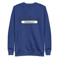 Navy blue sweatshirt with Delaware text from CS Clothing Co in carbon grey white
