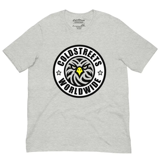 Light gray pre-shrunk ring-spun combed cotton t-shirt with Coldstreets Worldwide logo