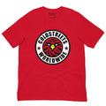 Red t-shirt with Coldstreets Worldwide logo in ring-spun combed cotton