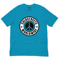 Turquoise t-shirt with peace sign and COLDSTREETS WORLDWIDE in ring-spun combed cotton