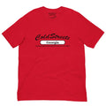 Red pre-shrunk ring-spun combed cotton T-shirt featuring Cold Streets Georgia design