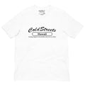 White t-shirt featuring Cold Streets Hawaii logo, made of ring-spun combed cotton