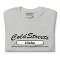 Light gray pre-shrunk ring-spun combed cotton t-shirt with ColdStreets Idaho design